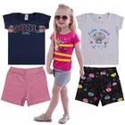 6 Peças Unidades Roupas de Verão Feminino Infantil com 3 Shorts e 3 Blusinha em Algodão