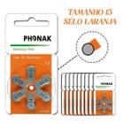 60 Pilhas/Baterias PHONAK para Aparelho Auditivo - tamanho 13 - SELO LARANJA