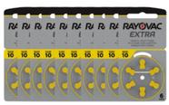 60 Pilhas RAYOVAC para aparelhos auditivos - Tamanho 10(selo Amarelo)