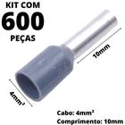 600un Terminal Tubular Ilhós Pré-isolado Simples Para Cabo de 4mm² Metal 10mm Cinza E4010