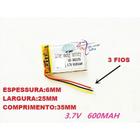 602535 C/ 600mah 6mmx25mmx35mm 3 Fios 3,7v Nova -