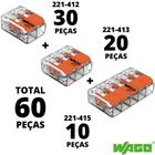 60un Conector Wago Emenda 221 2 3 5 vias 4mm² 32A/450V