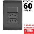 60un Interruptor Simples 10A e Tomada Padrão Dupla 2P+T 10A Com Placa Habitat Black FAME