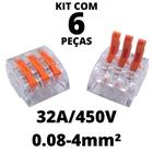 6un Conector Emenda Derivação Para Iluminação 3 vias 4mm² 32A/450V