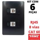 6un Tomada Rede RJ45 CAT 6E 8 Vias Dupla Com Placa Habitat Black FAME