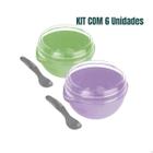 6x Marmita Bowl Com Colher e Tampa Armazenamento 500ml Plasvale