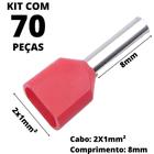 70un Terminal Tubular Ilhós Pré-isolado Duplo Para Cabo de 1,0mm² Metal 8mm Vermelho TE1008