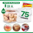 75 Potes Plástico 250ml P/ Sorvete Bolachas Salgados C/ Tampa Descartável - BP Potes