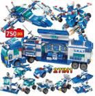 750 peças blocos de montar polícia / swat azul mega caminhão + mega robô + mega avião + veículos