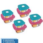 8 Potes de Vidro Com Tampa 2 Tamanhos Marinex Facilita Vap