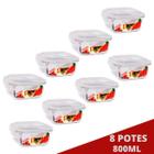 8 Potes Hermetico 800ml Quadrado Vidro Microondas Multiuso - QUALITY HOUSE