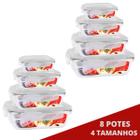 8 Potes Vidro Tampa 2 De Cada Retangular 370 640 1040 1520ml - QUALITY HOUSE / PRATICASA