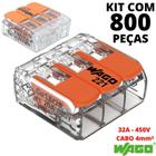 800un Conector Wago 221-413 3 vias 32A/450V Emenda Derivação Original