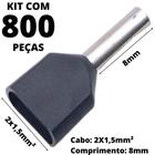 800un Terminal Tubular Ilhós Pré-isolado Duplo Para Cabo de 1,5mm² Metal 8mm Preto TE1508