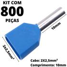 800un Terminal Tubular Ilhós Pré-isolado Duplo Para Cabo de 2,5mm² Metal 10mm Azul TE2510