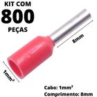 800un Terminal Tubular Ilhós Pré-isolado Simples Para Cabo de 1,0mm² Metal 8mm Vermelho E1008