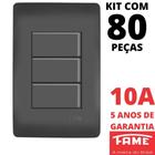 80un Interruptor Simples 3 Teclas 10A Com Placa 4x2 Habitat Black FAME