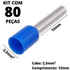 80un Terminal Tubular Ilhós Pré-isolado Simples Para Cabo de 2,5mm² Metal 12mm Azul E2512