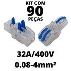 90un Conector Elétrico Emenda Derivação Para Iluminação 3 vias 1 entrada 2 saídas 4mm² 32A/400V Azul