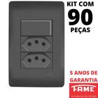 90un Interruptor Paralelo Three Way 10A e Tomada Padrão Dupla 2P+T 20A Com Placa Habitat Black FAME