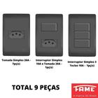 9un Tomadas Interruptores 4x2 Com Placa Habitat Black FAME