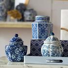 A & B Home 5 "Decorativo Porcelana Jarros Conjunto de 3 Mão Vidrado Pintado Azul Branco Vaso de Cerâmica com Tampa Peça Central Ginger Jar Decoração Asiática