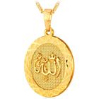 (A. Gold (oval)) Pingente Allah banhado a platina/ouro 18K com pescoço