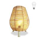 Abajur De Fibra Natural Lanterna Rattan Mesa Nat68 + Led