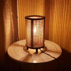 Abajur Luminária Cilíndrico Cúpula Madeira E Fibra Bambu - Cl Decorações Artesanais