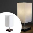 Abajur Luminária de Mesa MDF Tabaco Com Cúpula Tecido algodão Branco
