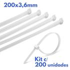 Abraçadeira Nylon Branco 200X3,6Mm - Kit C/200 Unidades