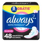 Absorvente Noturno Always Noites Tranquilas Suave com Abas Leve 48 Pague 40 Unidades