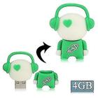 Acessórios de computador conjuntos de música verde homem cartoon silicone usb flash disk especial para todos os tipos de presentes do dia do festival 4gb - HUOGUO