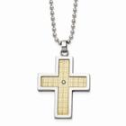 Aço Inoxidável c/18k Polido Texturizado Diamond Cross Neckla