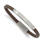 Aço inoxidável escovado couro marrom 8.25in ID Bracelet
