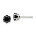 Aço inoxidável polido 6mm preto redondo CZ Stud Post Earrin