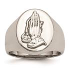 Aço Inoxidável Polido w / Sterling Silver Praying Hands Ri