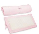 Acolchoado Pillow Top Berço Bebê e Colchonete Portátil 2 em 1 Percal -Rosa e Sherpa Palha