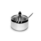 Açucareiro Pote 240ml de Aço Inox e Tampa de Vidro C/ Colher