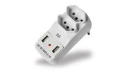 Adaptador 2 saidas 2p+t com 2 portas usb 2,1a - wi331