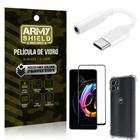 Adaptador Fone Tipo C para P2 Moto Edge 20 Lite + Capinha + Película 3D - Armyshield