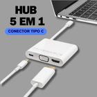 Adaptador HUB USB Tipo C 5 em 1 HDMI VGA USB 3.0