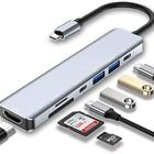 Adaptador USB Tipo C Hub 7 Em 1 4K, Leitor de Cartão SD, Micro SD, Cartão TF, USB 2,0, USB C, HDMI, Notebook, Celular - Adaptador Tipo C 7 Em 1