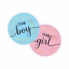 Adesivo Chá Revelação Team Girl Boy 120Un Redondo Rosa/ul - Fixa Personalizados