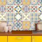 Adesivo de Azulejo Hidráulico em Tons de Azul, Amarelo