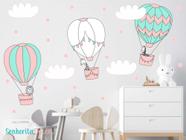 adesivo de parede balão animais rosa e tiffany nuvens - Senhorita Decor