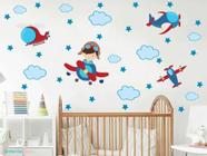 Adesivo De Parede Decoração Infantil Menino Aviador Nuvem - senhorita decor