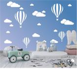 Adesivo De Parede Infantil Balões E Nuvens Brancas De Vinil