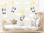 Adesivo de Parede Panda Balanço Estrelas Amarelo - adesivos kigrude