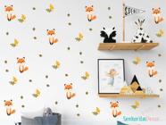 adesivo de parede raposas coquinhos e folhas miniaturas